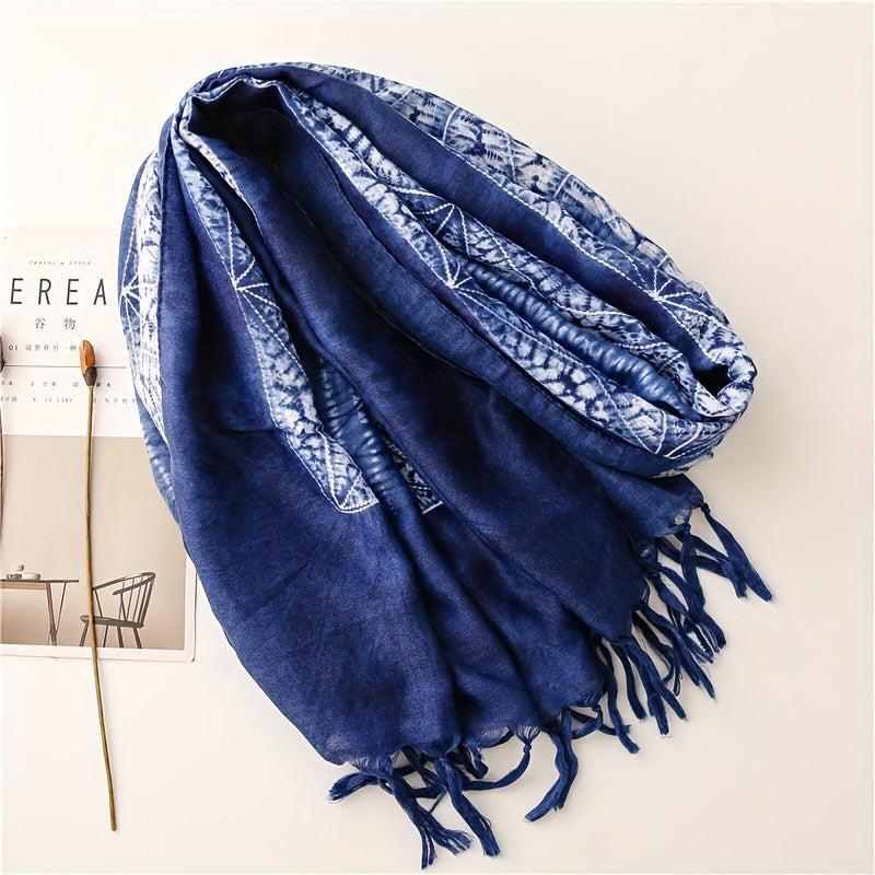Geometric Print Scarf Vintage Tie Dye Tassel Shawl Boho Hijab Women