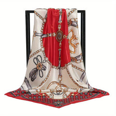 Vintage Thin Pattern Print Scarf Large Silk Square Scarf Bandana Satin Shawl