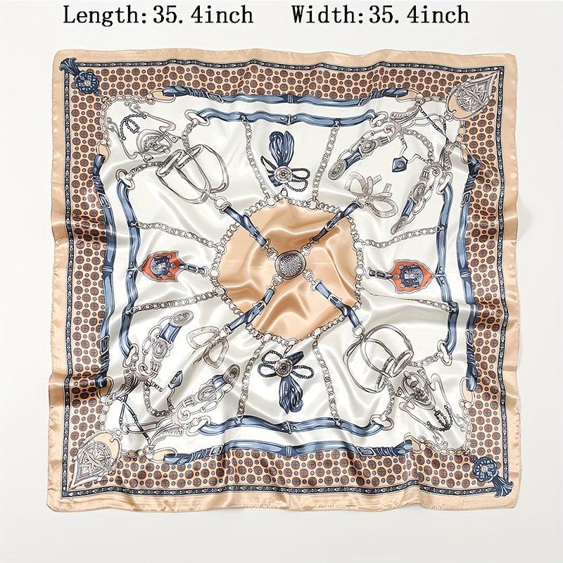 Vintage Thin Pattern Print Scarf Large Silk Square Scarf Bandana Satin Shawl