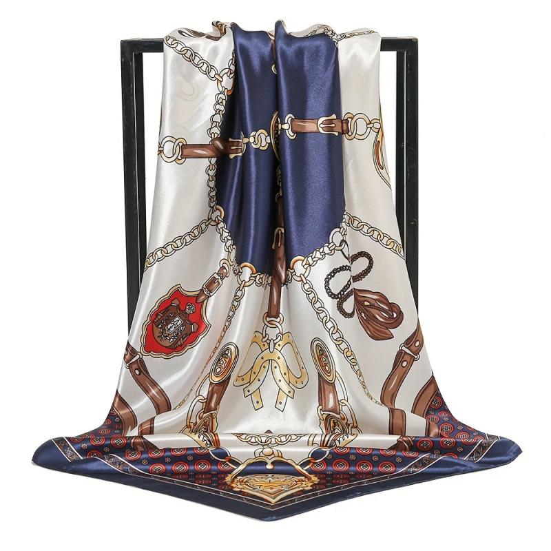 Vintage Thin Pattern Print Scarf Large Silk Square Scarf Bandana Satin Shawl