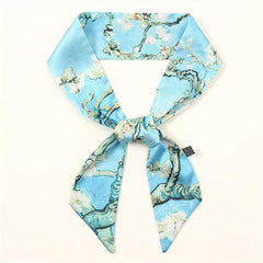 Oil Painting Print Skinny Scarf Satin Hair Ribbon Silk Neckerchief