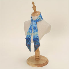 Oil Painting Print Skinny Scarf Satin Hair Ribbon Silk Neckerchief