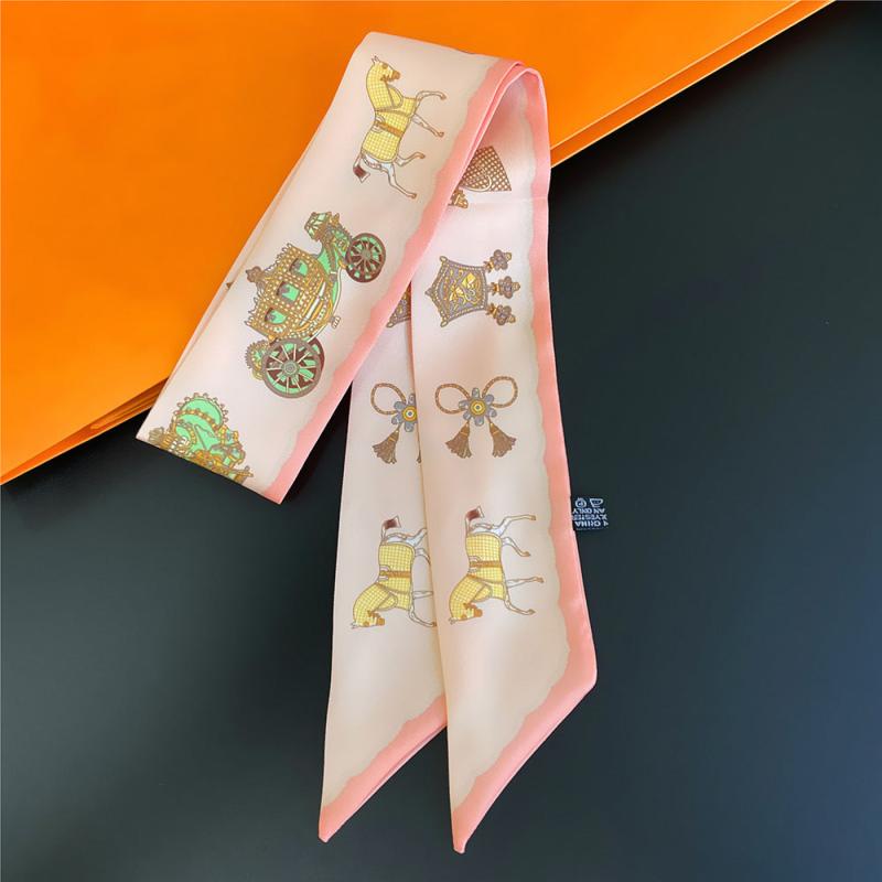 Horse Print Skinny Scarf Tassel Neckerchief Satin Ribbon Twilly Scarves