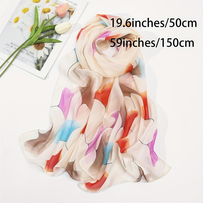 Colorful Ginkgo Leaf Print Scarf Hijab Shawl Windproof Head Wraps Bandana