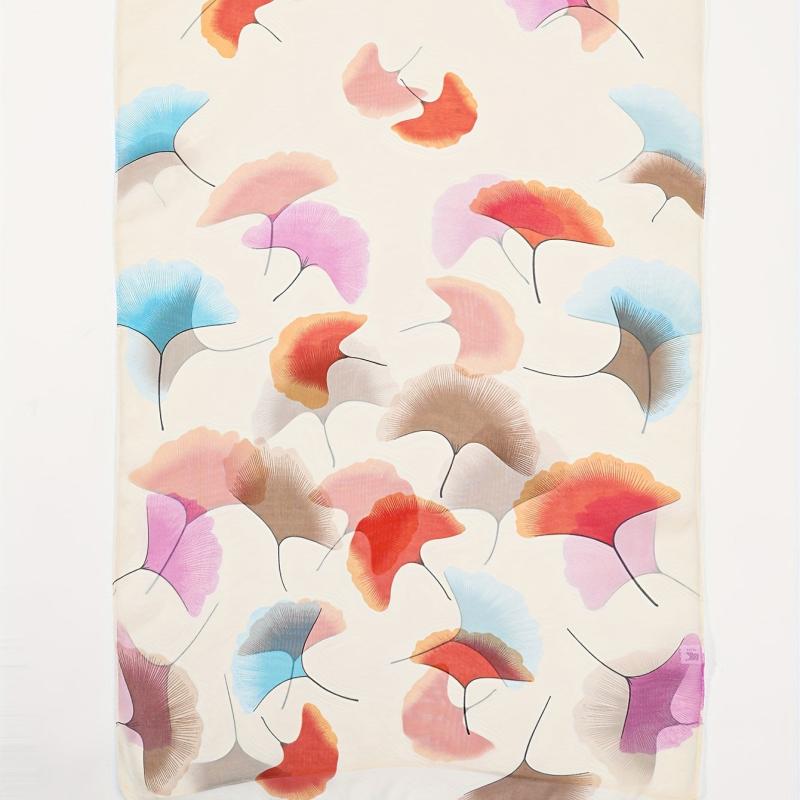 Colorful Ginkgo Leaf Print Scarf Hijab Shawl Windproof Head Wraps Bandana