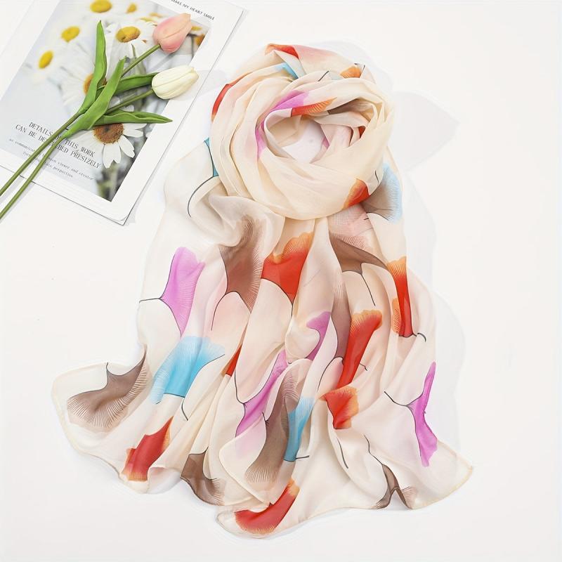 Colorful Ginkgo Leaf Print Scarf Hijab Shawl Windproof Head Wraps Bandana