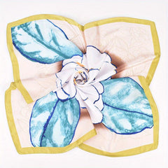 Camellia Print Bandana Silk Square Scarf Satin Shawl Neckerchief