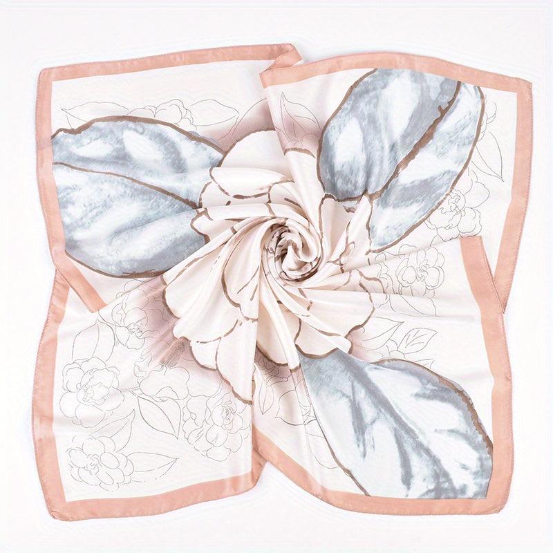 Camellia Print Bandana Silk Square Scarf Satin Shawl Neckerchief