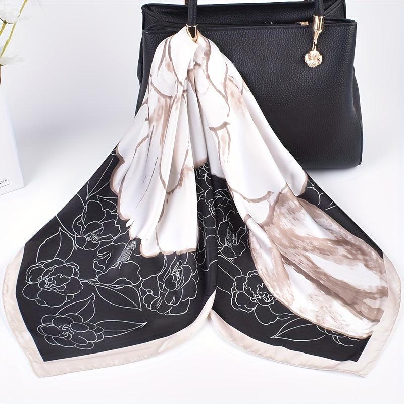 Camellia Print Bandana Silk Square Scarf Satin Shawl Neckerchief