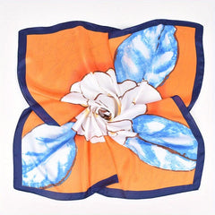 Camellia Print Bandana Silk Square Scarf Satin Shawl Neckerchief