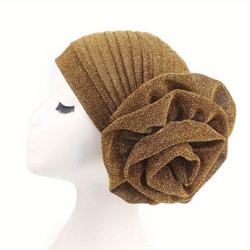 Silvery Glitter Flower Turban Cap Ramadan Headwrap Head Scarf Hijab Hats