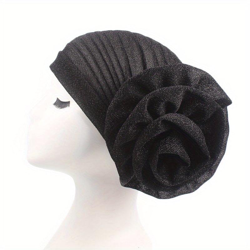 Silvery Glitter Flower Turban Cap Ramadan Headwrap Head Scarf Hijab Hats
