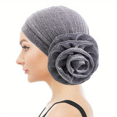 Silvery Glitter Flower Turban Cap Ramadan Headwrap Head Scarf Hijab Hats