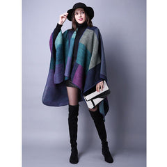 Vintage Block Shawl Cashmere Warm Wrap Large Blanket Scarf Poncho Capes Cloak