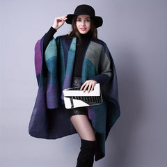 Vintage Block Shawl Cashmere Warm Wrap Large Blanket Scarf Poncho Capes Cloak