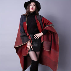Vintage Block Shawl Cashmere Warm Wrap Large Blanket Scarf Poncho Capes Cloak