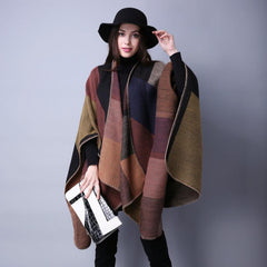 Vintage Block Shawl Cashmere Warm Wrap Large Blanket Scarf Poncho Capes Cloak