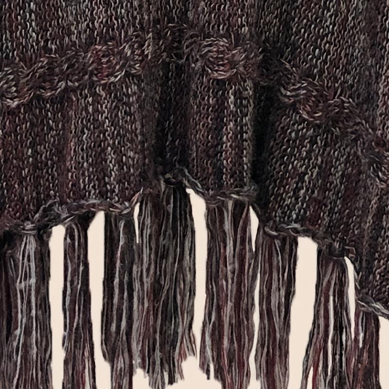 Wine Red Ribbed Knitted Cape Tassel Shawl Warm Pullover Cardigan