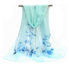 Leaf Print Chiffon Scarf Solid Shawl Travel Beach Towel