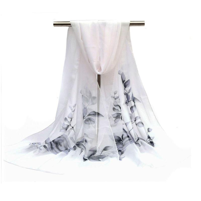 Leaf Print Chiffon Scarf Solid Shawl Travel Beach Towel
