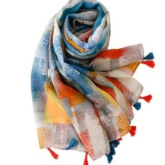 Colorful Printed Scarf Thin Breathable Headscarf Casual Sunscreen Fringed Shawl