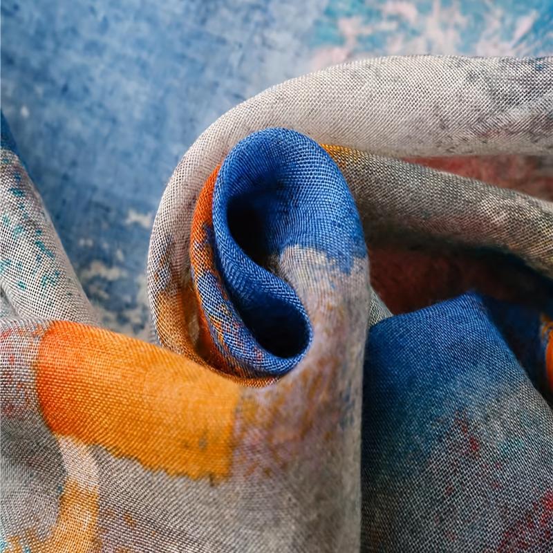 Colorful Printed Scarf Thin Breathable Headscarf Casual Sunscreen Fringed Shawl