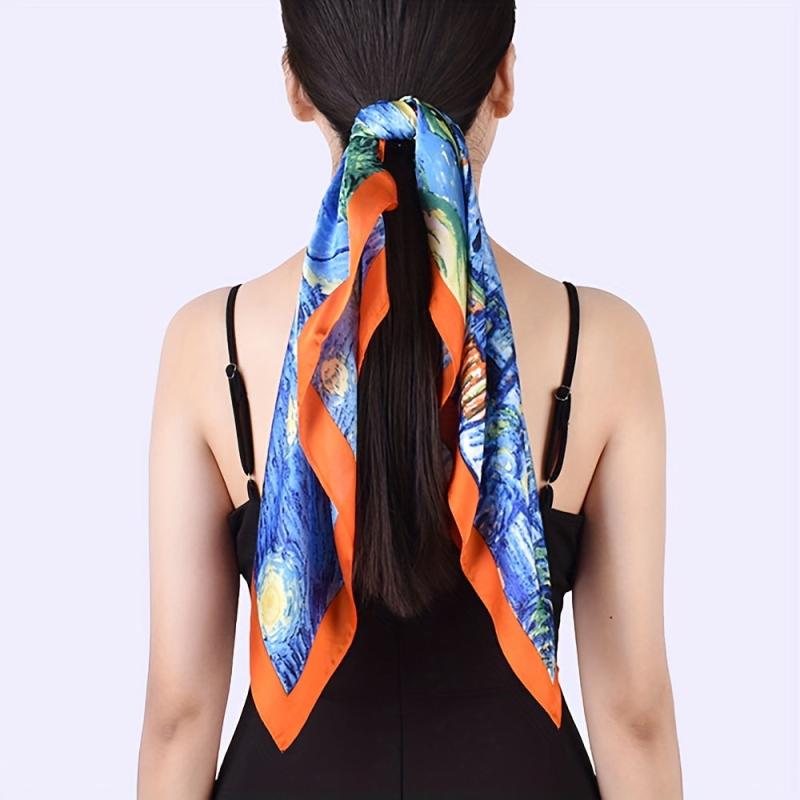 Vintage Style Square Scarf Silky Satin Sunscreen Headband