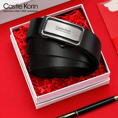 Men's Leather Inner Wear Belt Auto Buckle Casual 47.24in Length