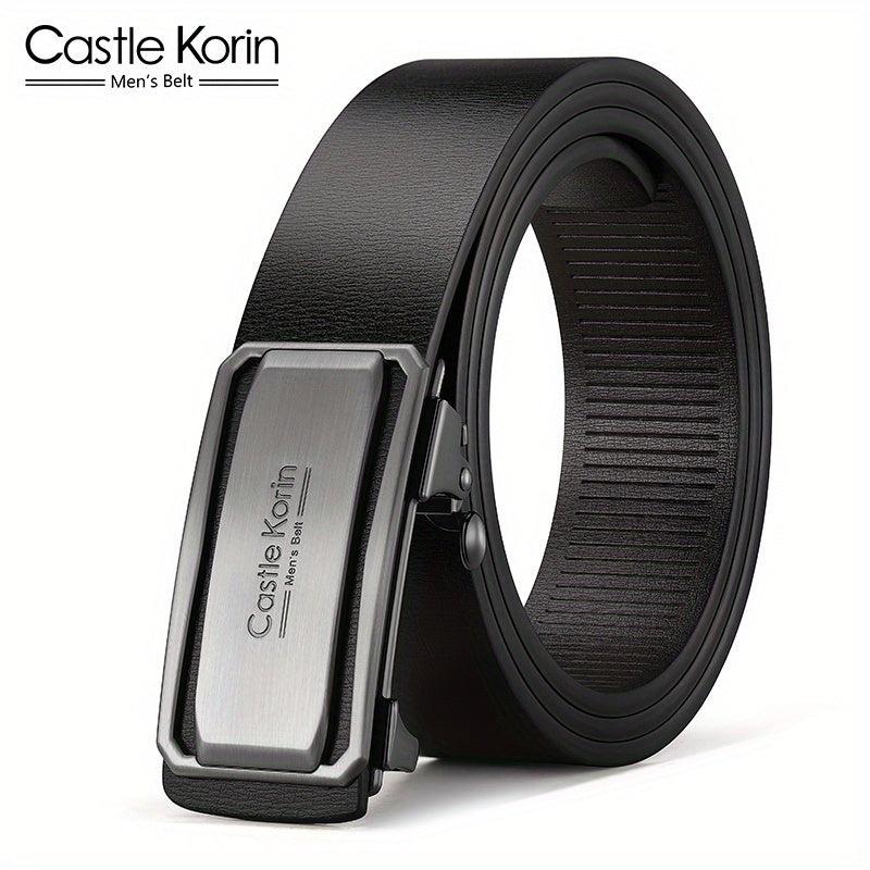 Men's Leather Inner Wear Belt Auto Buckle Casual 47.24in Length