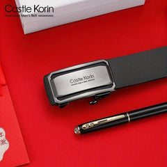 Men's Leather Inner Wear Belt Auto Buckle Casual 47.24in Length