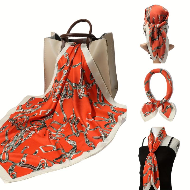 70 Square Scarf Vintage Chain Print Bandana Neckerchief Classic Head Wraps