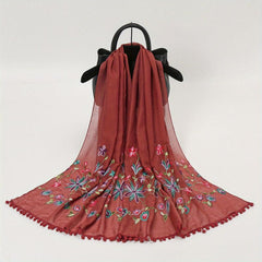 National Style Embroidered Tassel Scarf Light Thin Breathable Shawl for Women