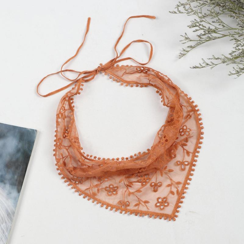 Floral Embroidery Triangle Scarf Lace Hollow Out Head Covering Bandana Neckerchi