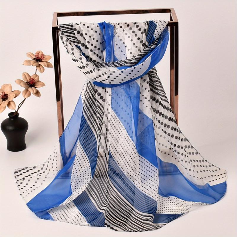 Thin Chiffon Scarf Polka Dot Stripe Print Block Shawl Casual Head Wrap