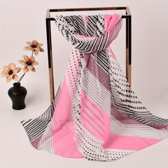 Thin Chiffon Scarf Polka Dot Stripe Print Block Shawl Casual Head Wrap