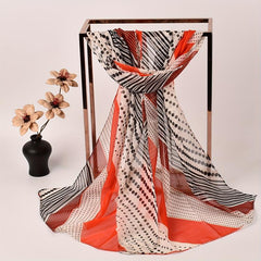 Thin Chiffon Scarf Polka Dot Stripe Print Block Shawl Casual Head Wrap