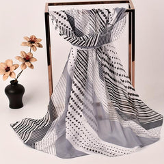 Thin Chiffon Scarf Polka Dot Stripe Print Block Shawl Casual Head Wrap