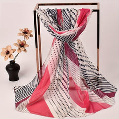 Thin Chiffon Scarf Polka Dot Stripe Print Block Shawl Casual Head Wrap