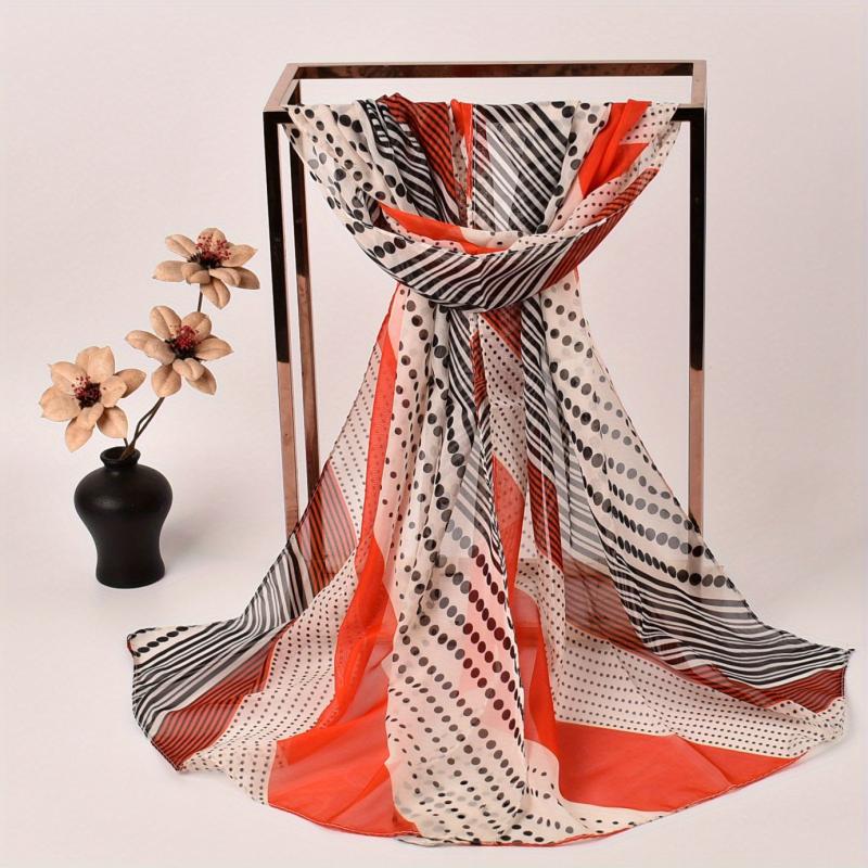 Thin Chiffon Scarf Polka Dot Stripe Print Block Shawl Casual Head Wrap