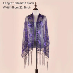 Sequin Flower Embroidery Shawl Tassel Cape Women Glitter Scarf