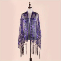 Sequin Flower Embroidery Shawl Tassel Cape Women Glitter Scarf
