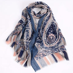 Paisley Print Scarf Vintage Shawl Women Frayed Edge