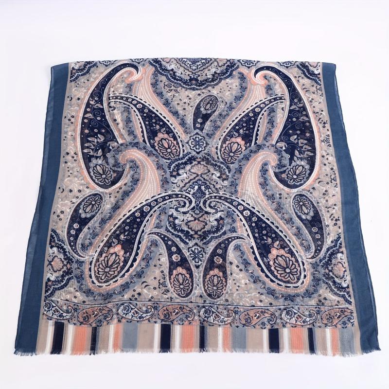 Paisley Print Scarf Vintage Shawl Women Frayed Edge