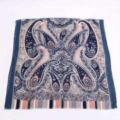 Paisley Print Scarf Vintage Shawl Women Frayed Edge