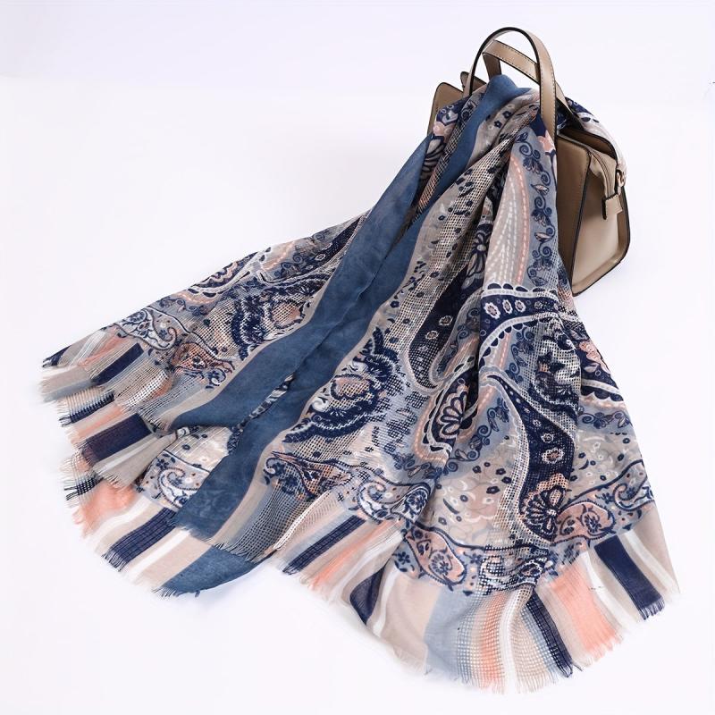 Paisley Print Scarf Vintage Shawl Women Frayed Edge