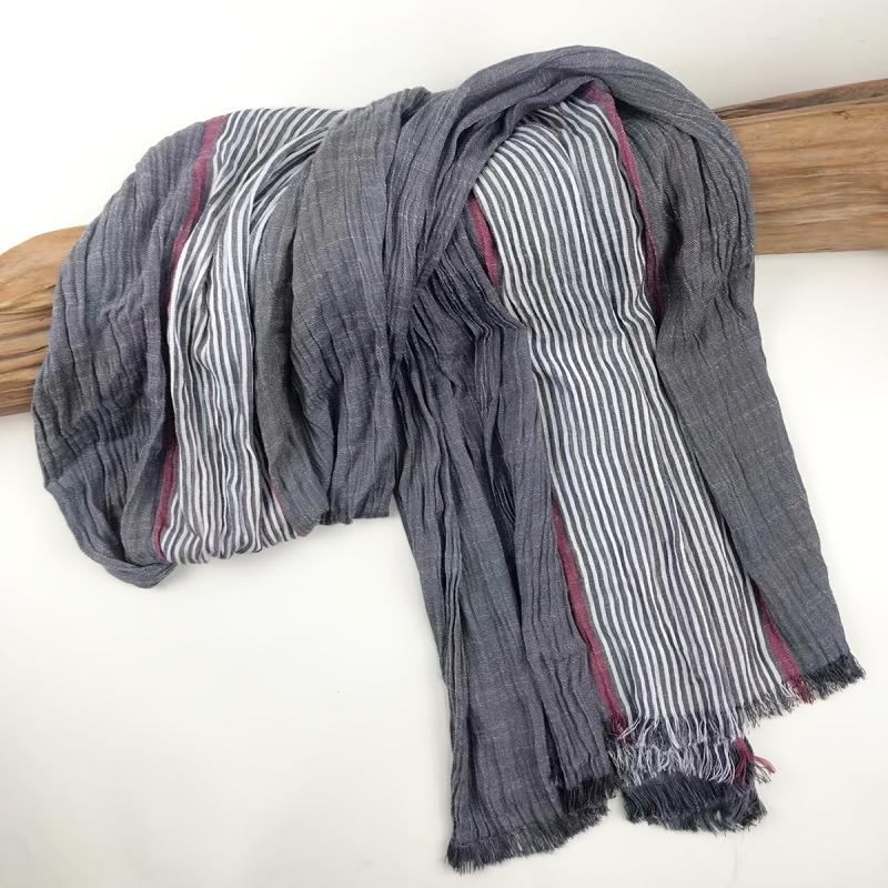 Classic Grey Striped Scarf Bandana Hijab Coldproof Warm Vintage