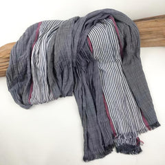 Classic Grey Striped Scarf Bandana Hijab Coldproof Warm Vintage