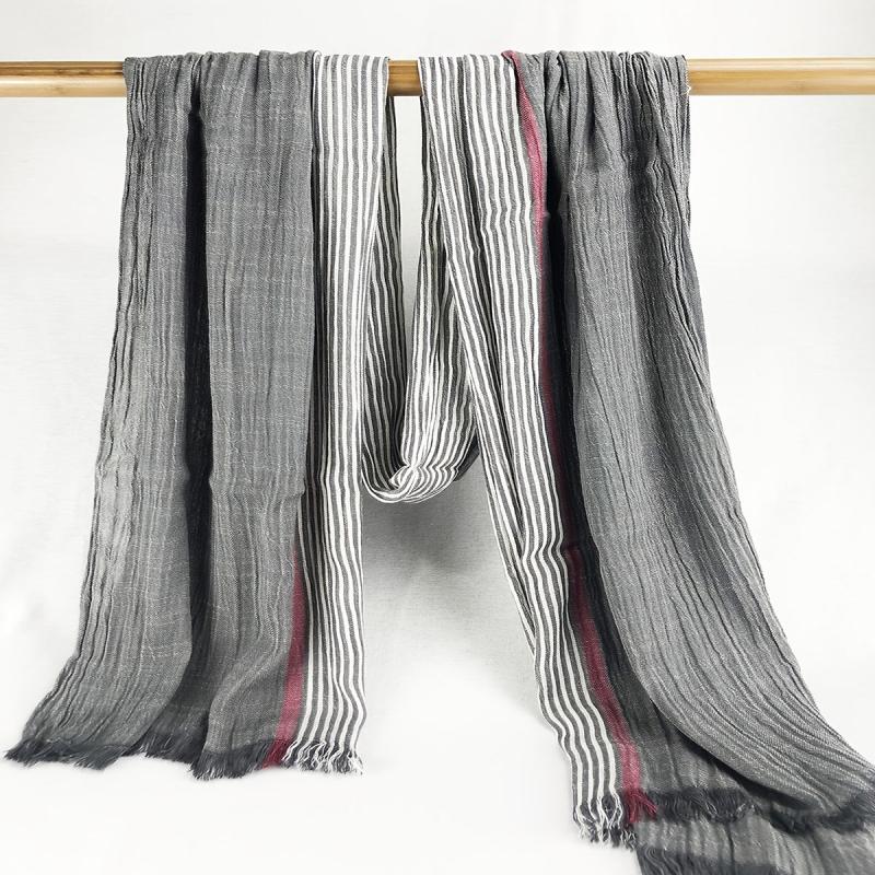 Classic Grey Striped Scarf Bandana Hijab Coldproof Warm Vintage