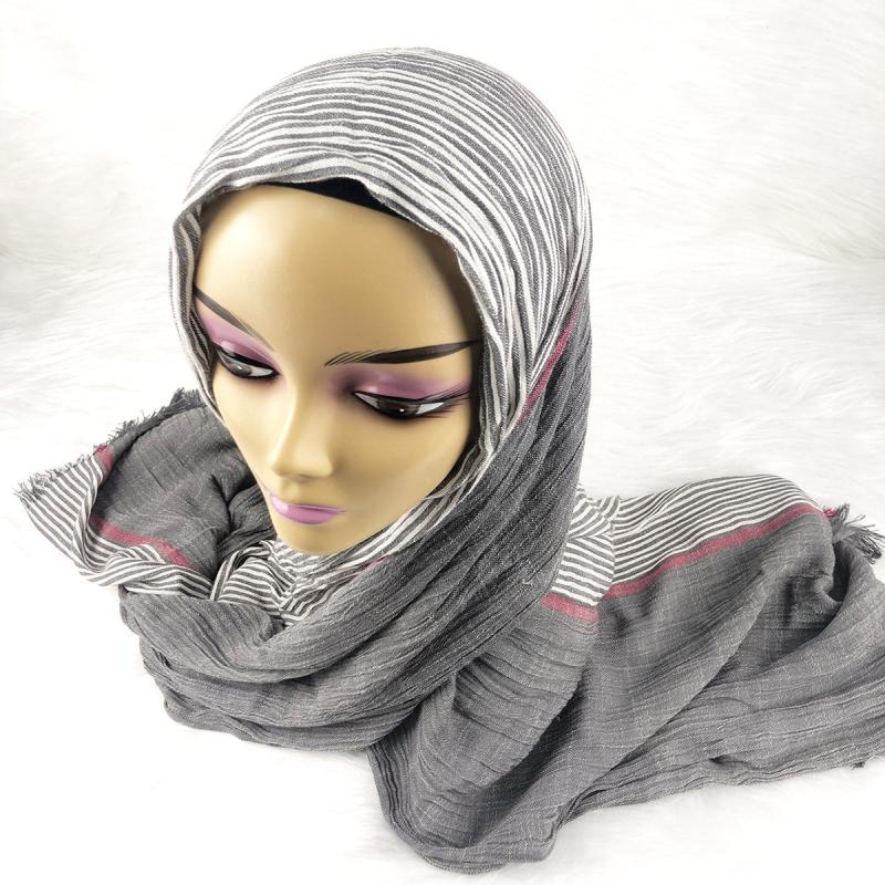 Classic Grey Striped Scarf Bandana Hijab Coldproof Warm Vintage
