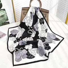 Flower Plaid Print Square Scarf Women Casual Shawl Sunscreen Windproof Head Wrap